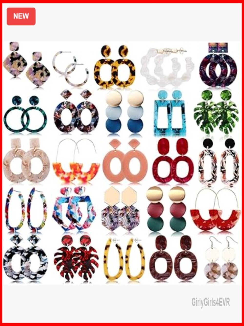 25 Pairs Acrylic Statement Earrings Set Drop Dangle Hoop Hypoallergenic
